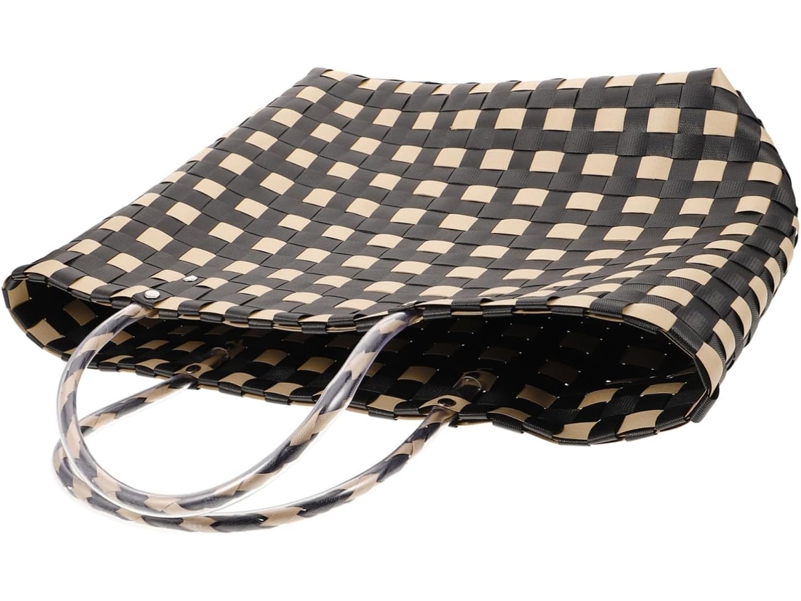 Cesta Grande De Vime Trançado À Mão, Bolsa De Mão Multifuncional E Leve Em Pvc Para Mulheres, Ideal Para Compras Na Praia.