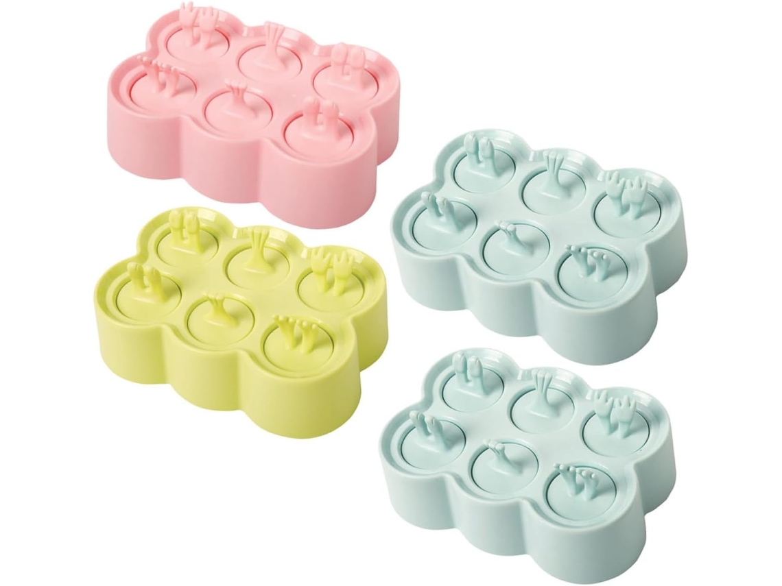 Conjunto De 4 Formas Silicone Reutilizáveis Para Sorvete Caseiro, Com Formatos Coloridos Animais,