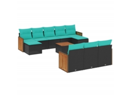 Conjunto de Sofá de Jardim, 11 Peças, Almofadas, Rattan Preto MAISON EXCLUSIVE