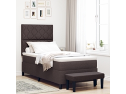 Cama Box Spring Com Colchão Banco Castanho Escuro 100x200 Cm Tecido