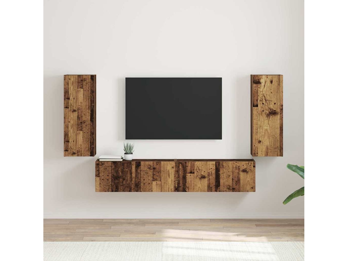 Vidaxl Armário De Tv De Parede 2 Pcs Madeira Antiga 30 X 31 X 80 Cm