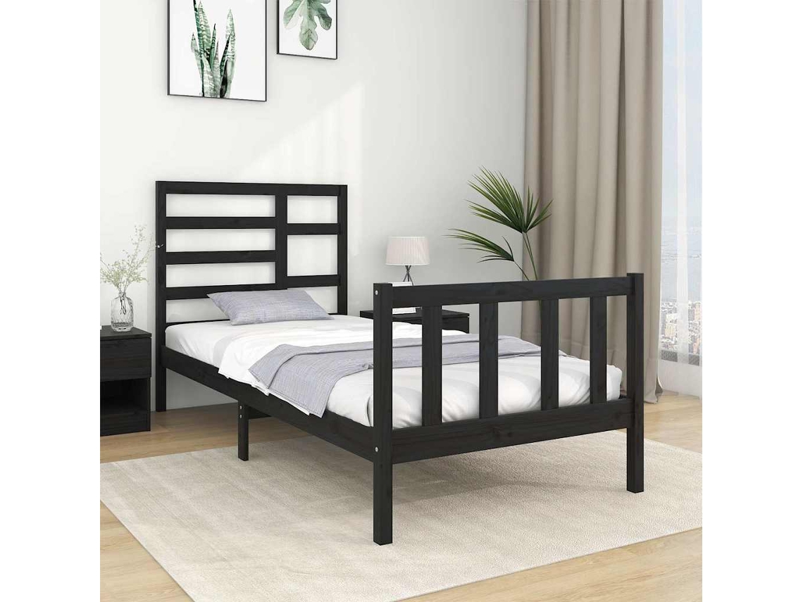 Vidaxl Estrutura Cama Pequena Solteiro 75x190 Cm Madeira Maciça Preto