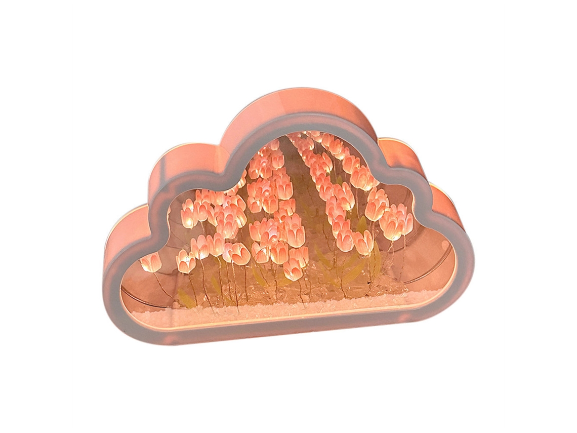 Lâmpada de Noite Nuvem Tulipa Rosa Diy com Bateria