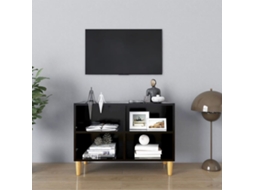 Vidaxl Móvel De Tv C/ Pernas De Madeira Maciça 69,5x30x50 Cm Preto