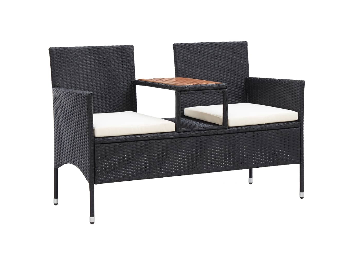 Vidaxl Banco De Jardim 2 Lugares Com Mesa Centro 143 Cm Vime Pe Preto