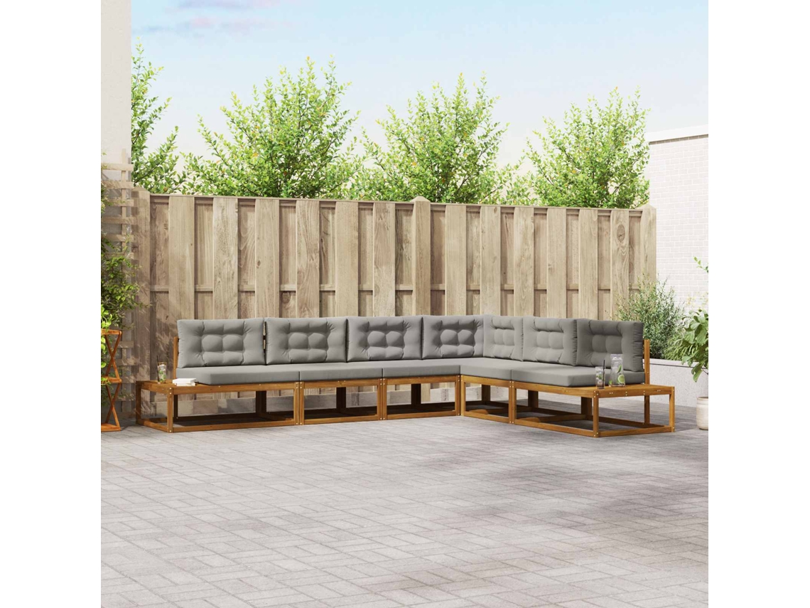 Vidaxl Conjunto De Sofás Para Exterior 6 Unid. Cinza Natural E Claro