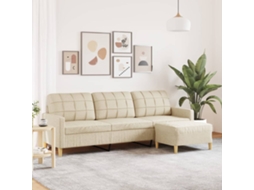 Vidaxl Sofá De 3 Lugares Com Apoio De Pés 210 Cm Tecido Cor Creme