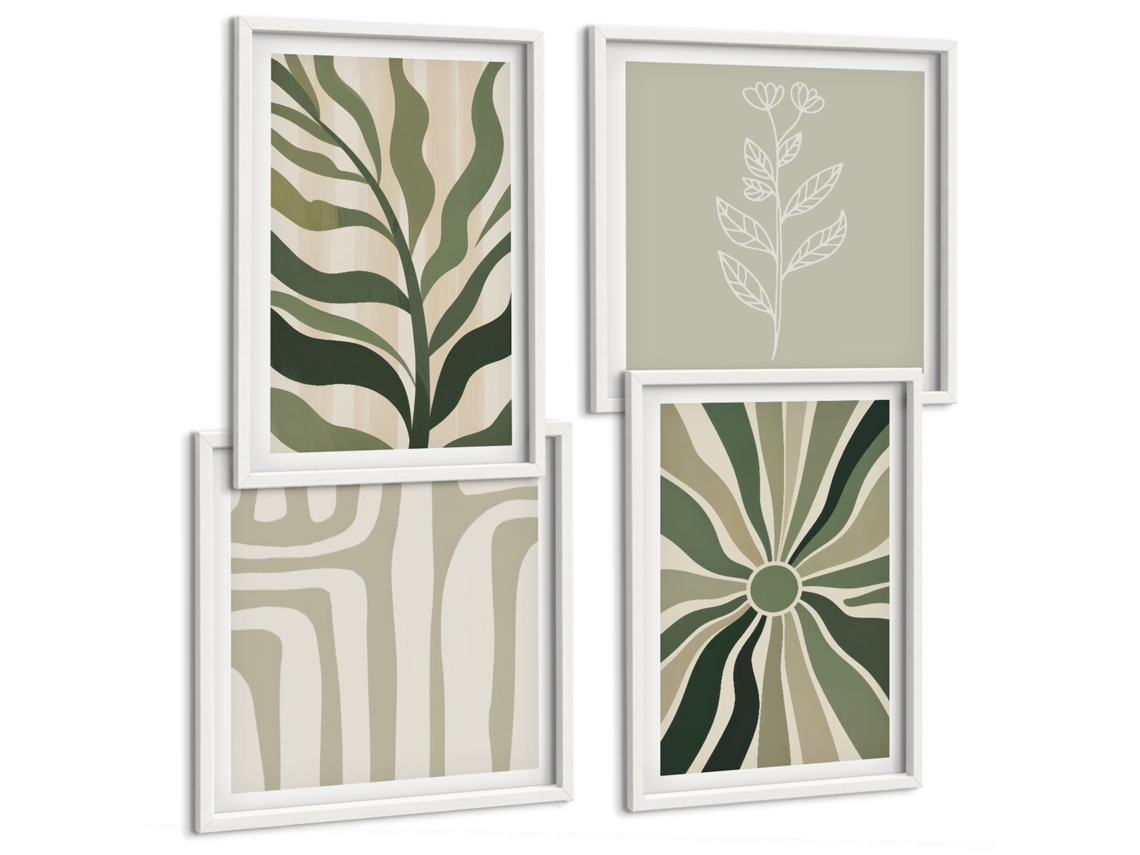 Composição De Quadros Padrões Vegetais Abstratos Espelharte (4 Peças)
