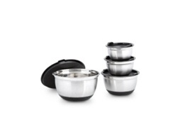 Conjunto de Tigelas RELAXDAYS Bowly com Tampa, 14,5 X 25,5 X 25,5 Cm, 4 Peças, Empilháveis, Inox, Prateado e Preto.