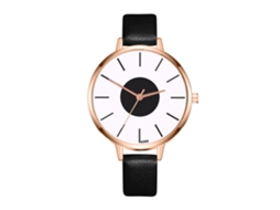 Relógio de Pulso Feminino Fashion com Mostrador Redondo e Pulseira de Couro Preto
