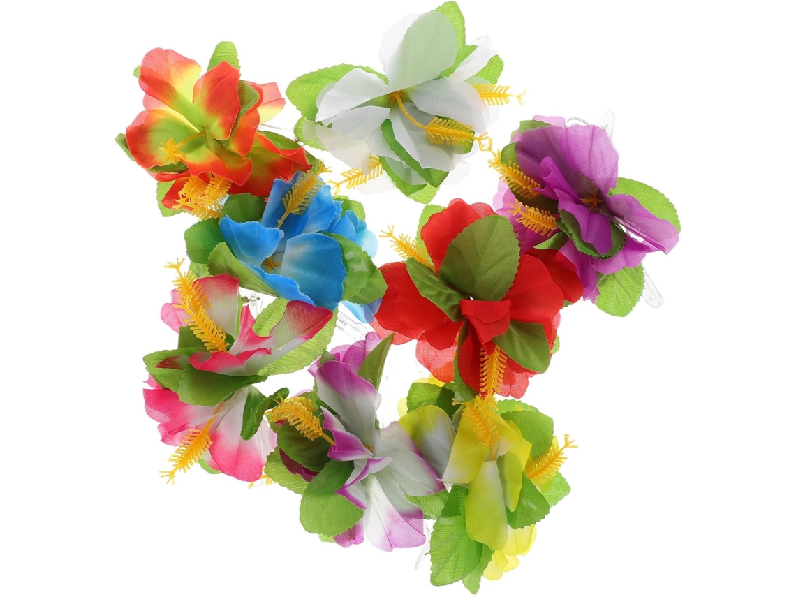 Presilhas de cabelo com flores Havaianas, 8 peças, tecido plástico