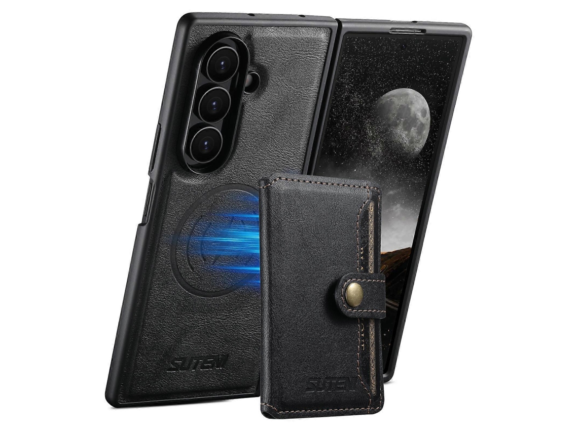 Suteni M4 Bolsa Magnética Para Cartões Magsafe Capa De Couro Para Celular Samsung Galaxy Z Fold6
