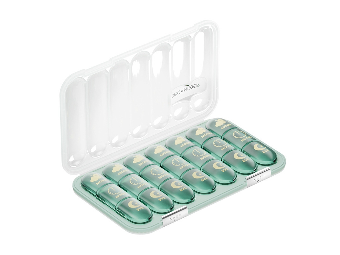 Organizador Semanal de Comprimidos CHRUI 21 Células 3 Vezes Ao Dia Sem Bpa (verde Transparente)