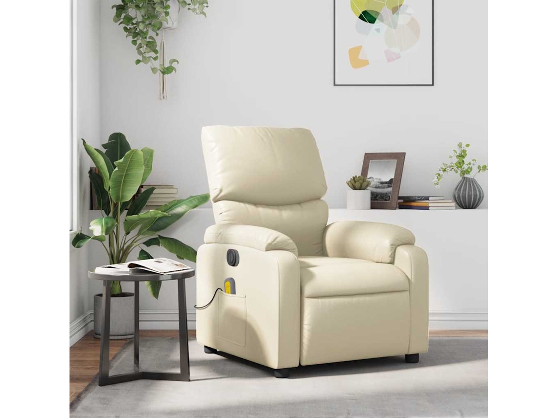 Vidaxl Poltrona De Massagens Reclinável Couro Artificial Cor Creme