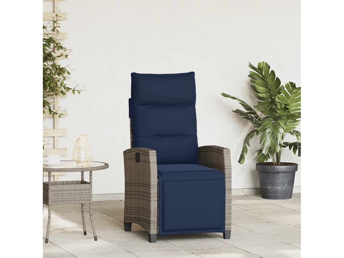 Vidaxl Cadeira De Jardim Reclinável Com Mesa De Apoio Vime Pe Cinzento