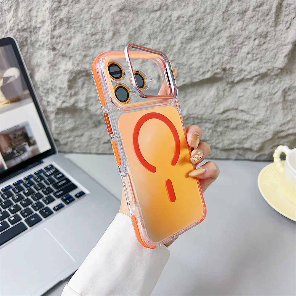 Capa Magnética Magsafe Para Iphone (iphone 13, Laranja) Com Protetor De Lente.