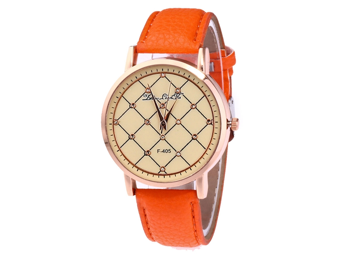 Reloj De Cuarzo Con Correa De Cuero Pu Unisex Moda Dial Personalizado Naranja