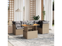 Vidaxl 5 Pcs Conjunto De Sofás P/ Jardim Com Almofadões Vime Pe Bege