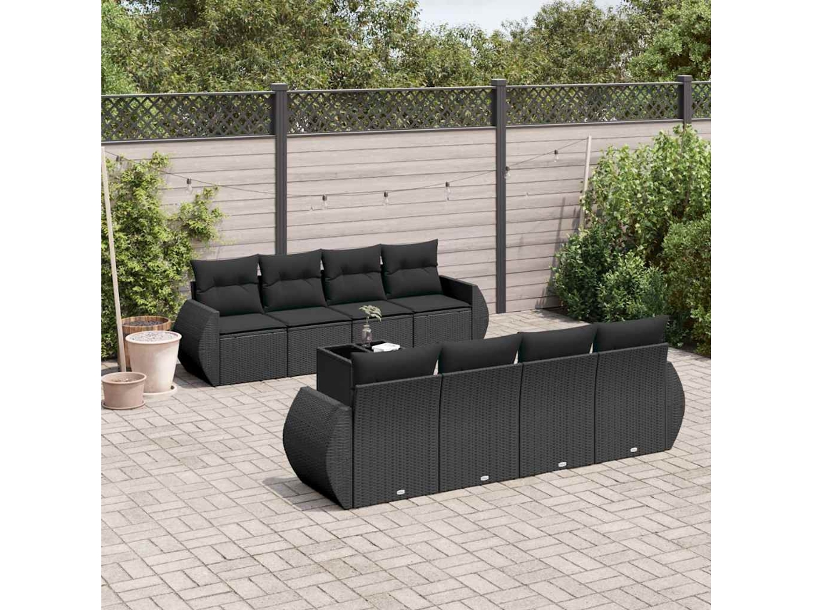 Vidaxl 9 Pcs Conjunto de Sofás P/ Jardim C/ Almofadões Vime Pe Preto
