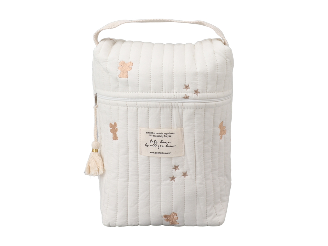 Mali bolsa de Fraldas Bordada Cute com Padrão de Urso para Bebê em Algodão com Fecho Zipper