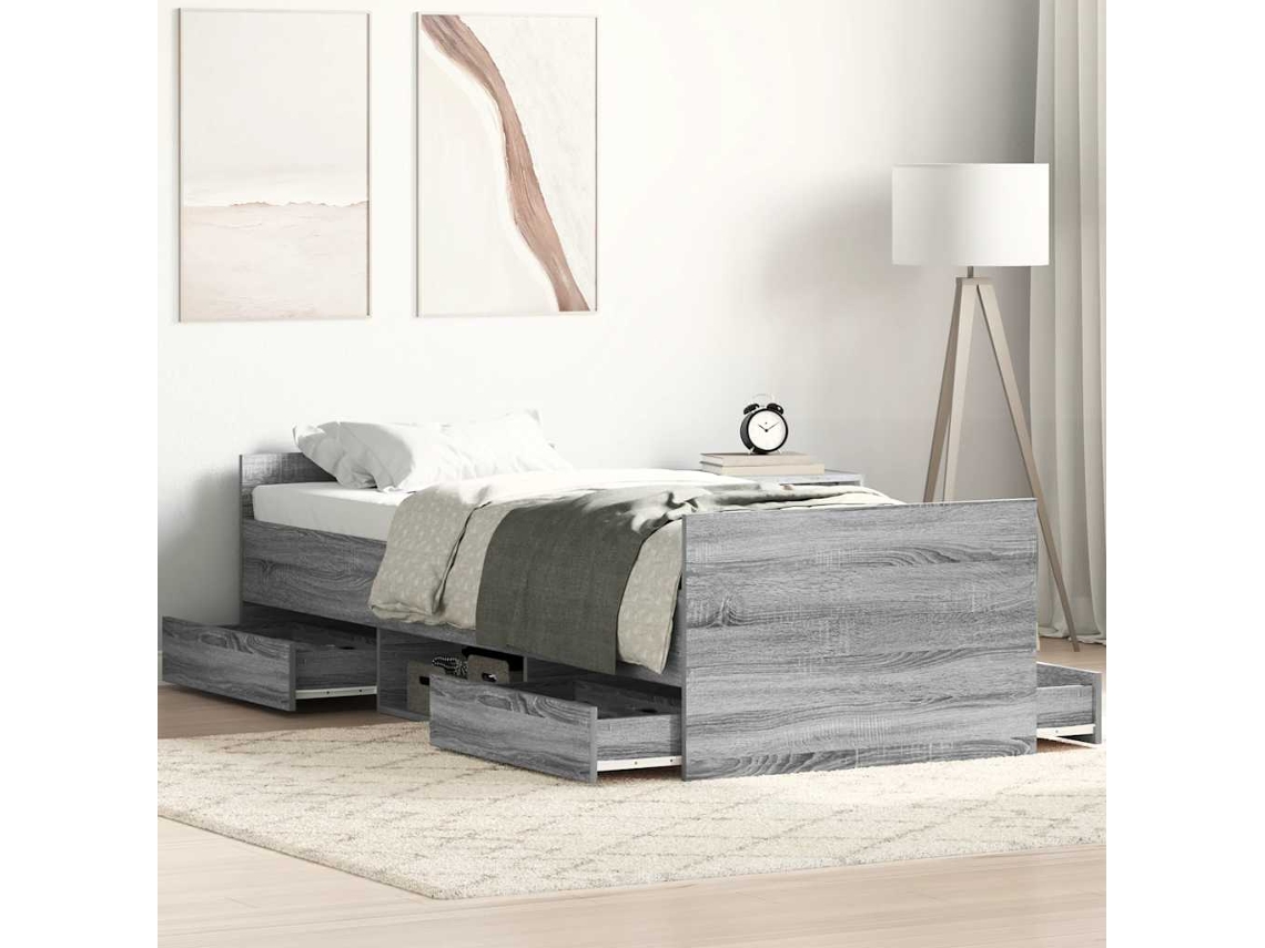 Vidaxl Estrutura De Cama C/ Painéis De Cabeceira E Pés Cinzento Sonoma