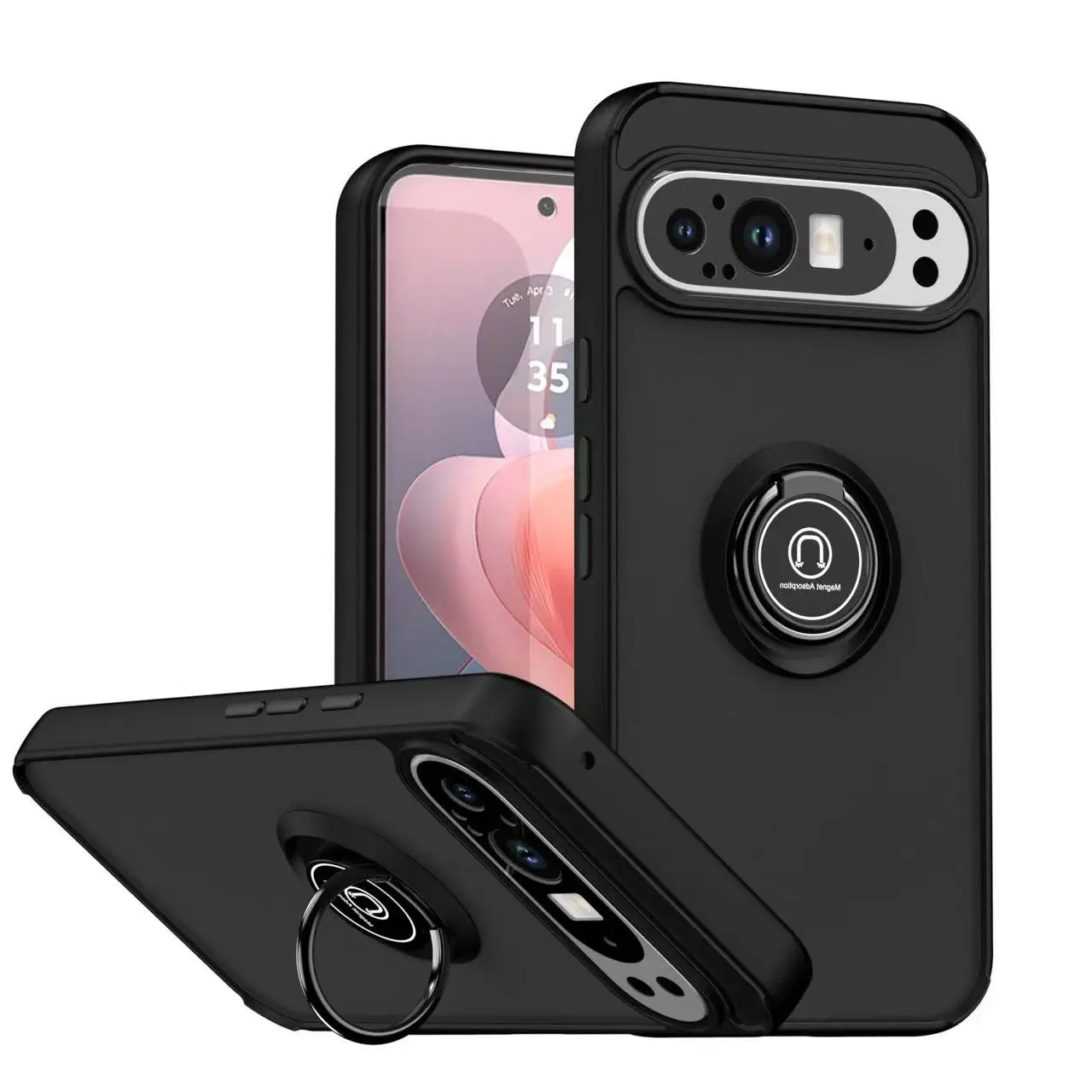 Capa Para Celular Com Suporte Magnético Em Anel (preta, Google Pixel 9 Pro), Capa Protetora Fosca À Prova De Choque.