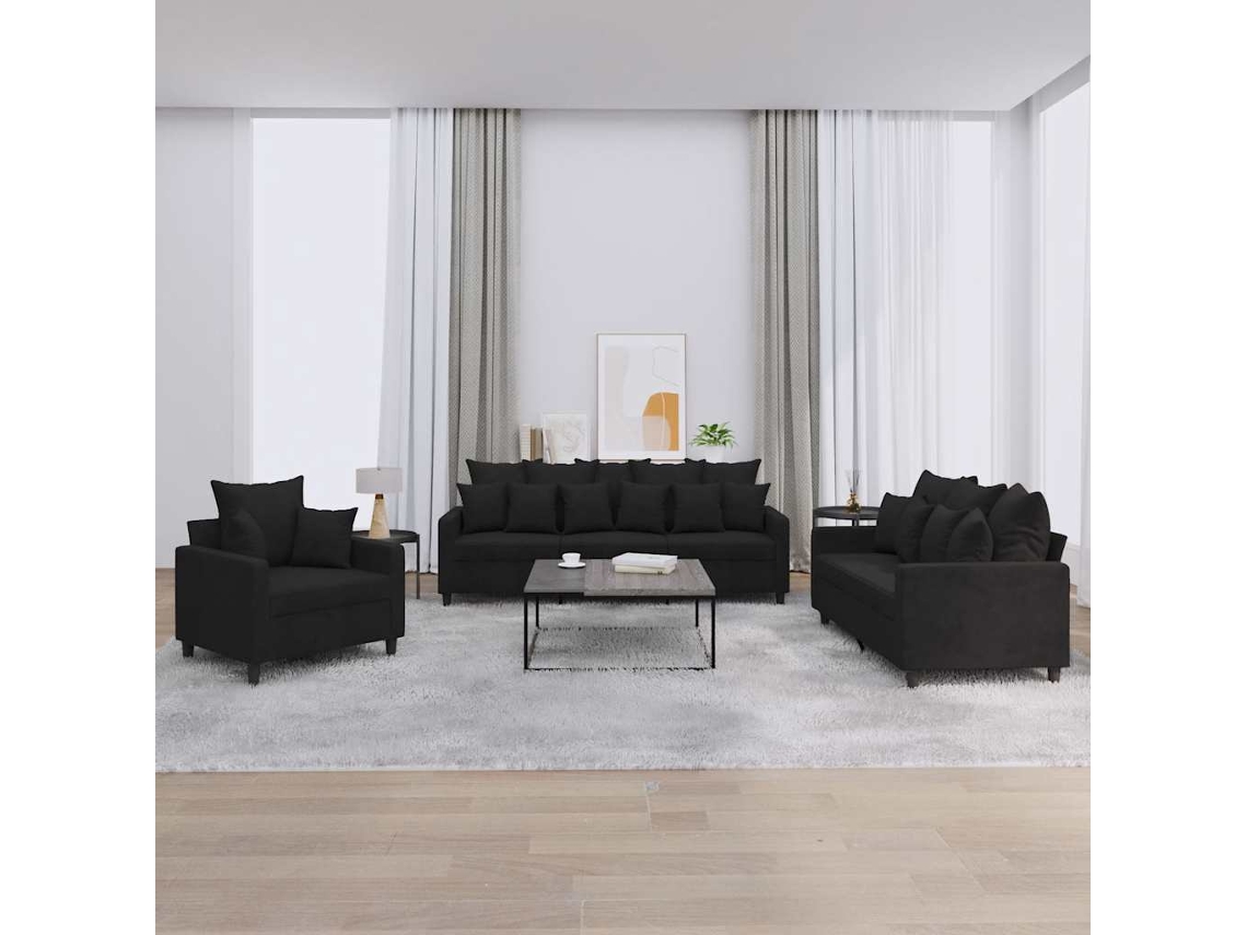 Vidaxl 3 Pcs Conjunto De Sofás Com Almofadões Veludo Preto
