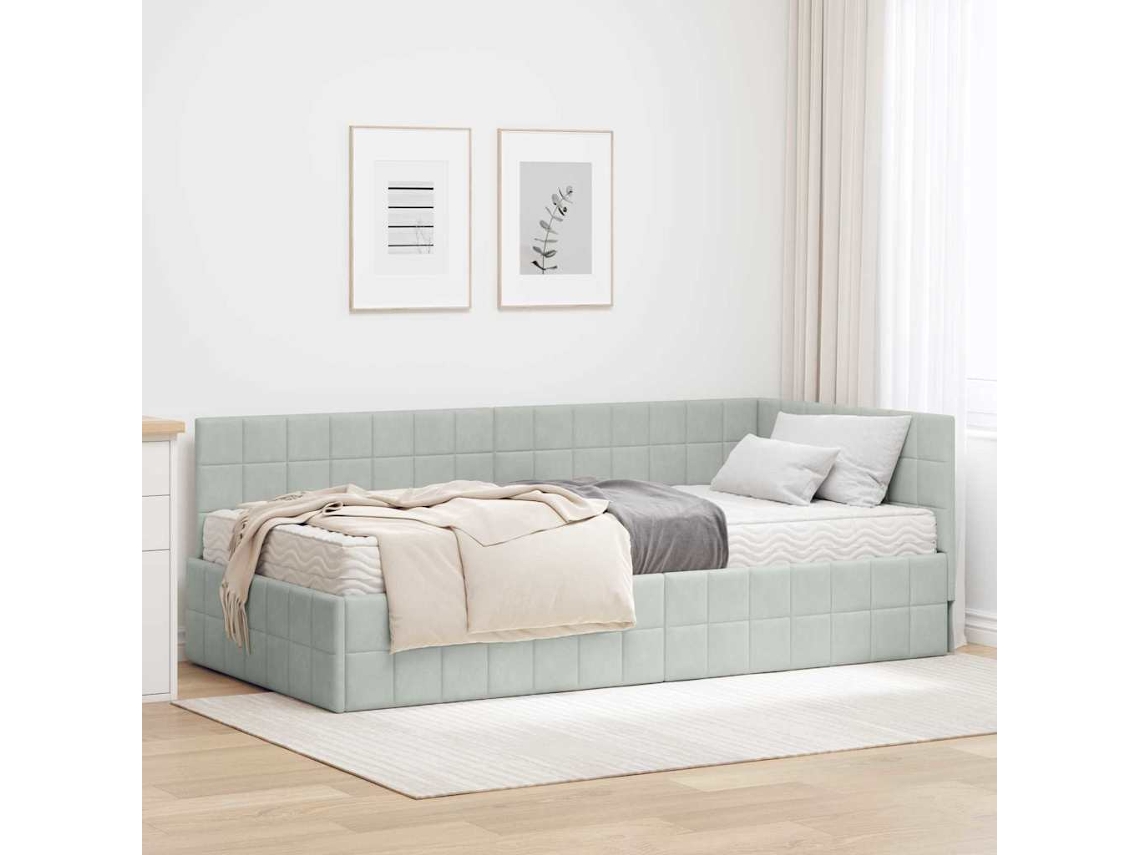 Vidaxl Estrutura De Cama De Canto Com Colchão 2 Unid. Cinzento-claro