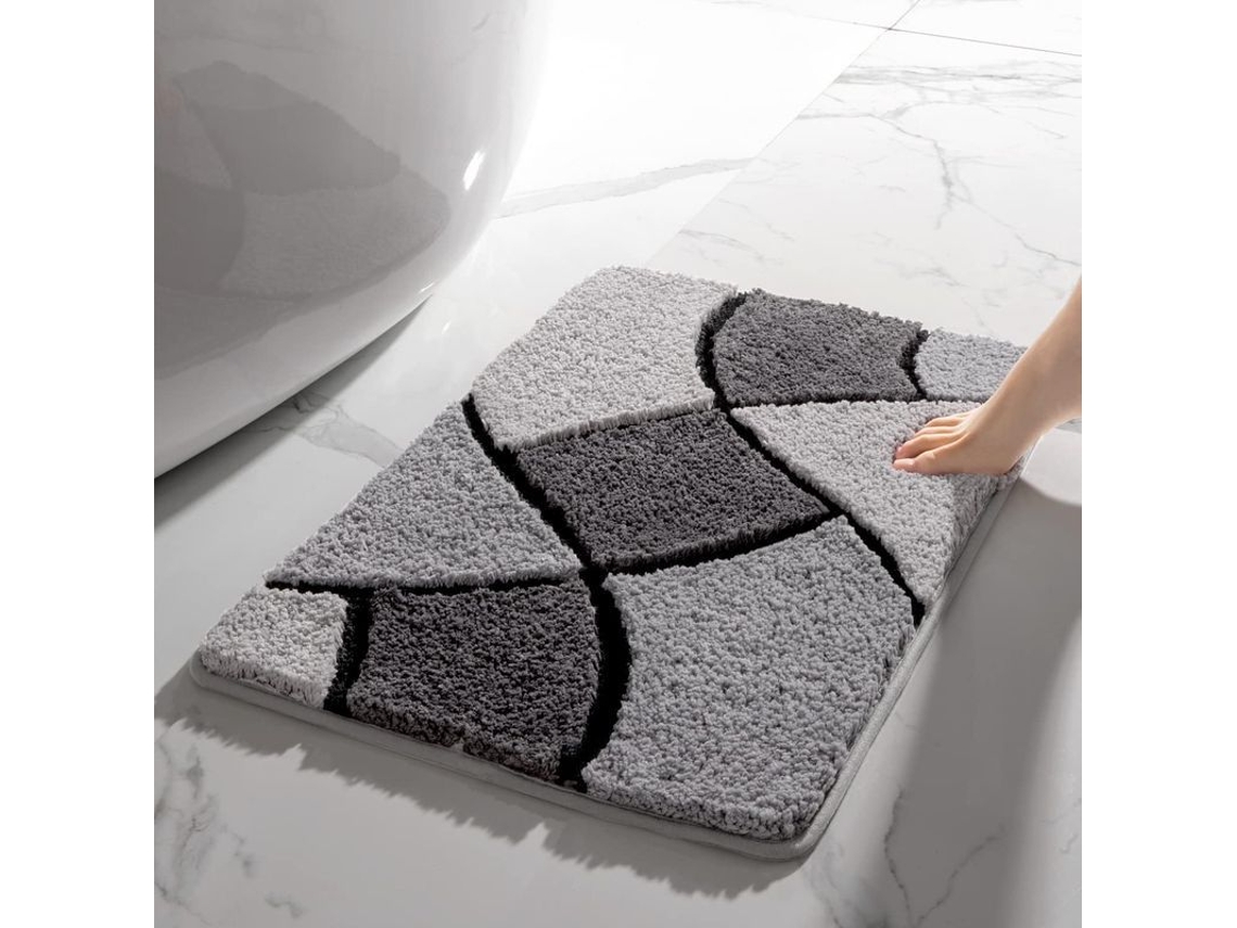 Tapete de Banho Linjou Cinza 2026, Antiderrapante, Ultra Absorvente, de Pelo Grosso, Xadrez Claro e Escuro