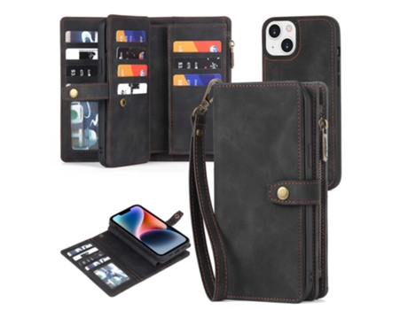 Capa Amovível Pega Para Iphone 15 Megshi Pele Sintética Preto