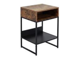 Mesa De Cabeceira Relaxdays, 2 Nichos, Suporte P/ Telemóvel/tablet, 40x40x30 Cm, Estilo Industrial, Preto/castanho
