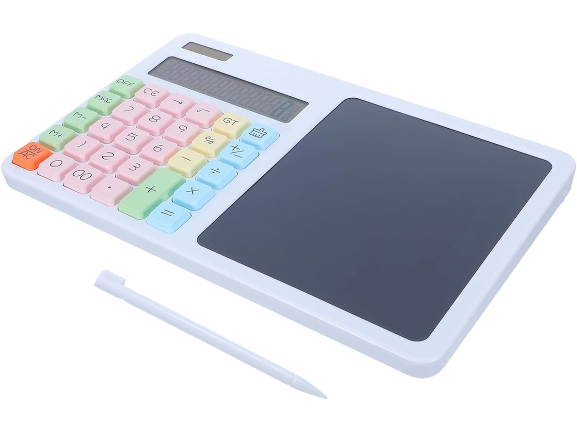 Calculadora Manuscrita Topbathy Branca com Tablet Lcd Integrado, Visor Grande de 12 Dígitos, Alimentada por En