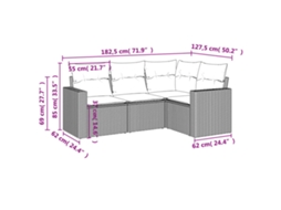 Conjunto de sofá de jardim de 4 peças com almofadas Vime Pe Bege Lovely Home