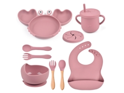 Conjunto De Louça Infantil/para Bebês Yuysan Em Silicone Em Forma De Caranguejo, 9 Peças Vermelhoy19)