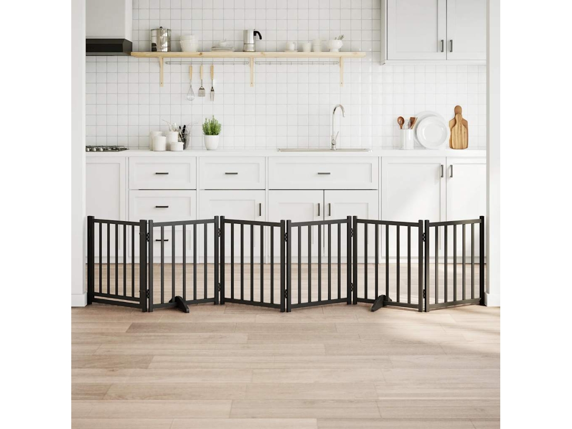 Vidaxl Portão P/ Cães Com Porta Dobrável 6 Painéis 300 Cm Abeto Preto