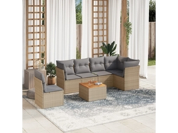 Conjunto de 7 Sofás para Jardim com Almofadas Vime Pe Bege Dkd Home Decor