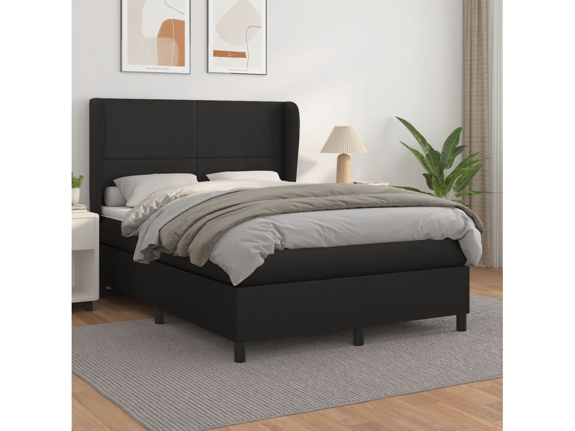 Vidaxl Cama Com Molas/colchão 140x200 Cm Couro Artificial Preto
