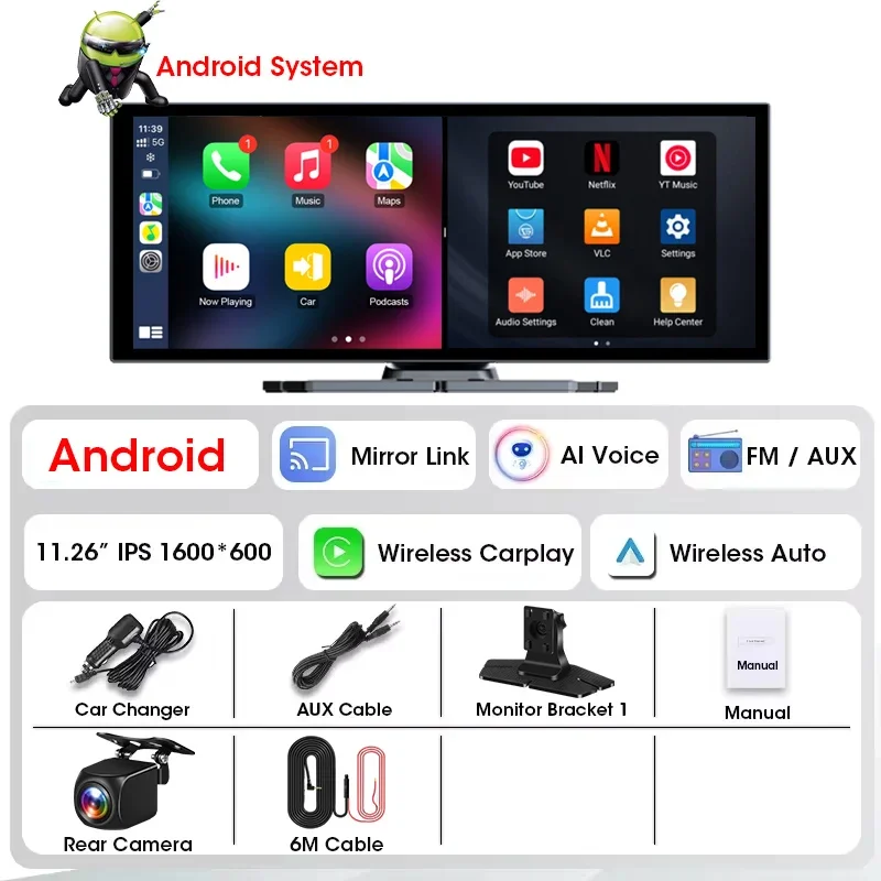 (reprodutor De Carro De 6mp) Multimídia Android De 11,26 Polegadas, Navegação Gps, Wi-fi, Carplay