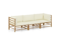 Vidaxl 3 Pcs Conj. Lounge P/ Jardim Em Bambu C/ Almofadões Branco Nata
