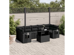 Vidaxl 8 Pcs Conjunto Sofás de Jardim com Almofadões Vime Pe Preto