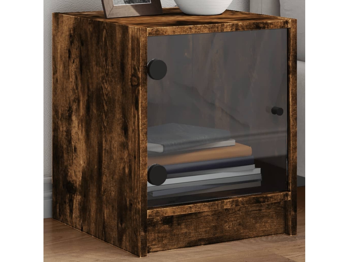 Vidaxl Mesa Cabeceira C/ Portas Vidro 2 Pcs 35x37x42cm Carvalho Fumado