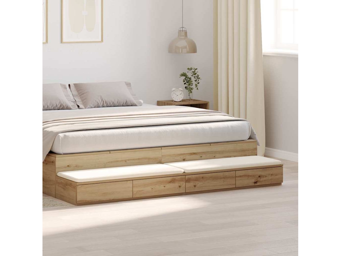 Vidaxl Gavetas De Cama Carvalho Artesanal 180 X 36,5 X 16,5 Cm