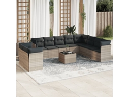 Vidaxl 11 Pcs Conjunto Sofás De Jardim C/ Almofadões Vime Pe Cinzento