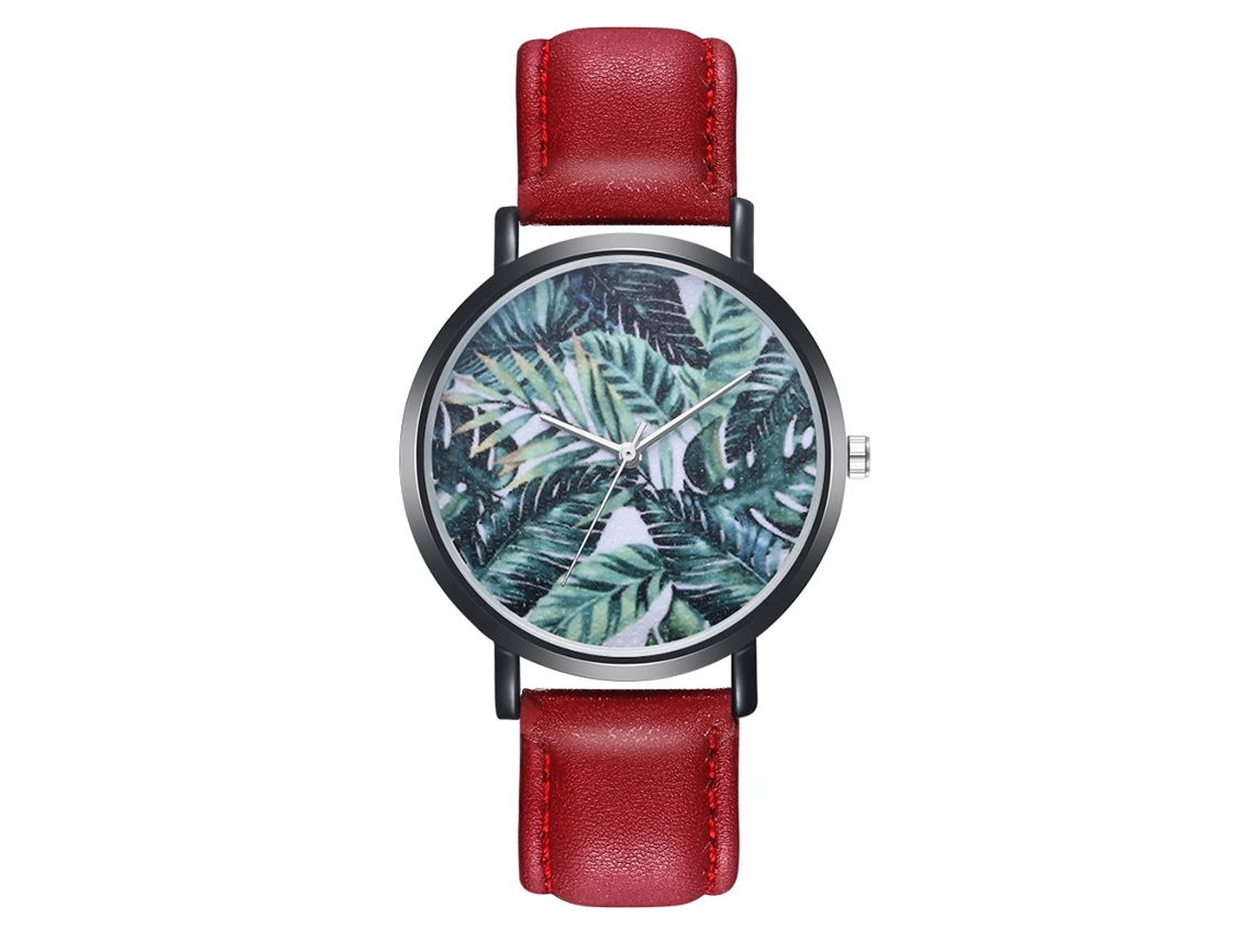 Relógio feminino analógico de quartzo com pulseira de PU, presente para estudantes, vermelho