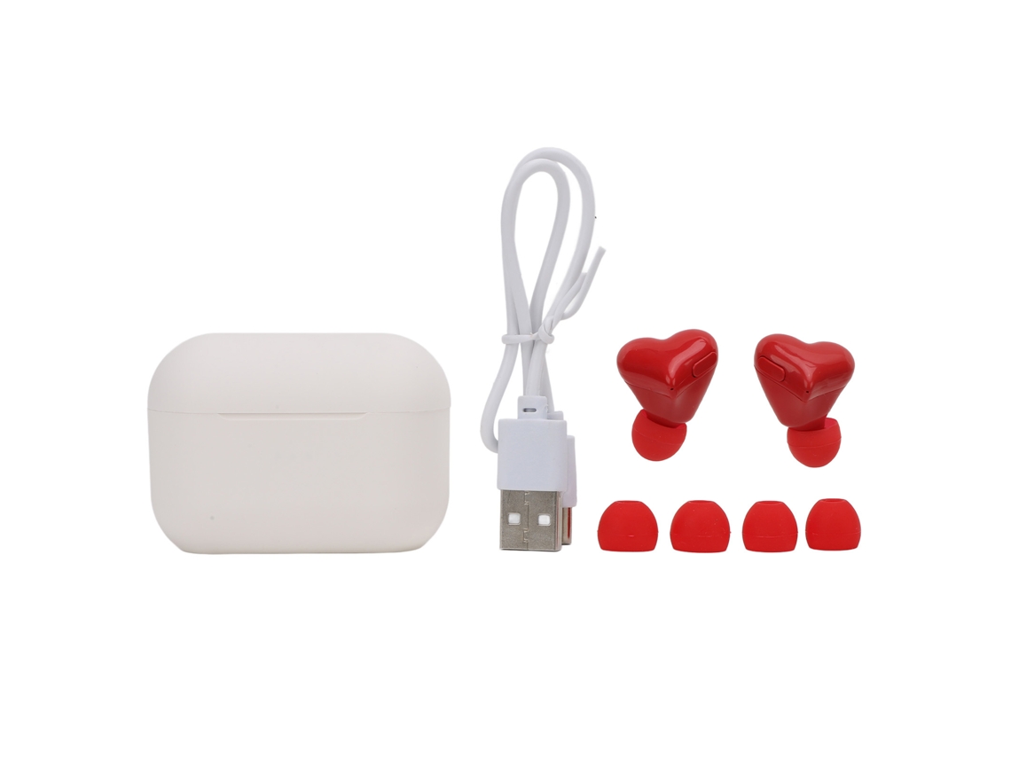 Auriculares Inalámbricos Bluetooth 5.3 Con Forma de Corazón, Cancelación de Ruido Y Estuche de Carga Rojo