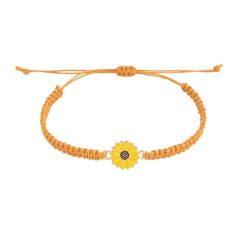Pulseira Da Sorte (cáqui) Com Girassóis E Margaridas, Feita À Mão Com Fio Encerado.