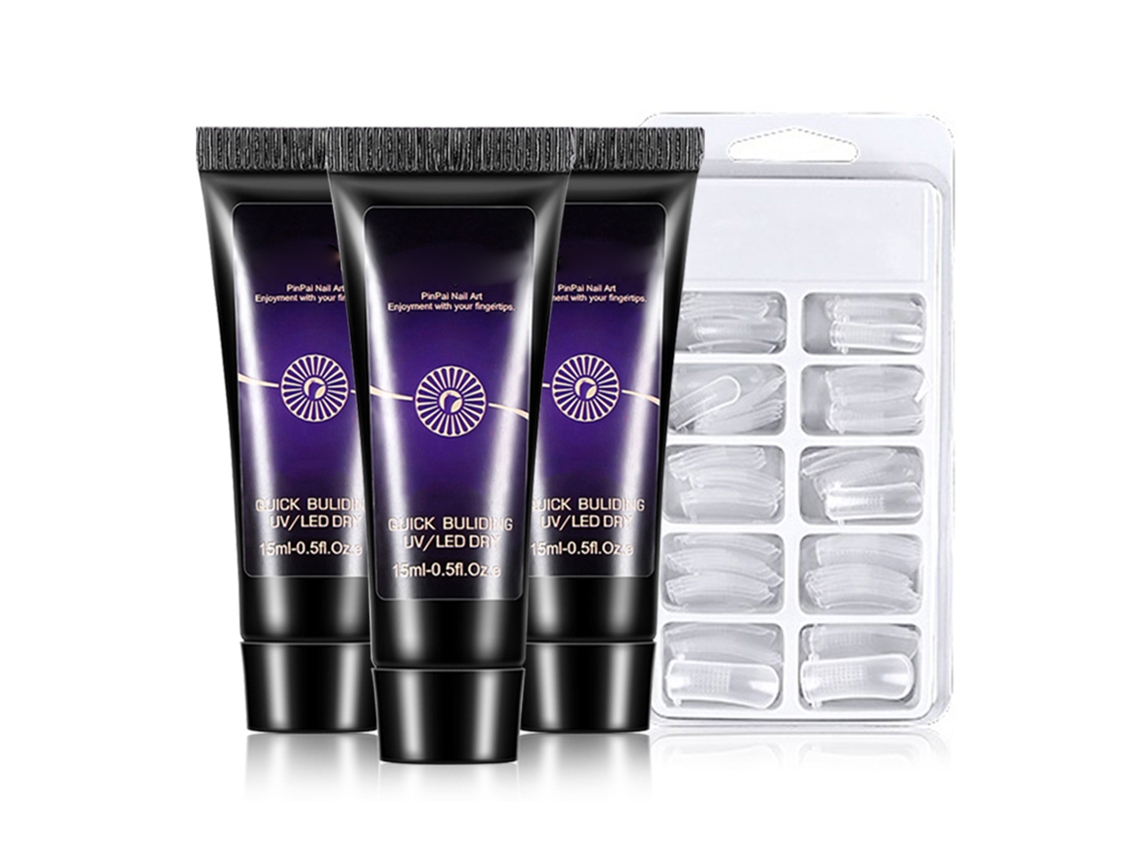 Kit De Extensão De Unhas Com Gel Uv Construtor Rápido 15ml, Espátula, Pincel E Dicas Falsas