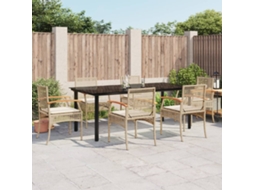 Vidaxl 7 Pcs Conjunto De Jantar P/ Jardim Com Almofadões Vime Pe Bege