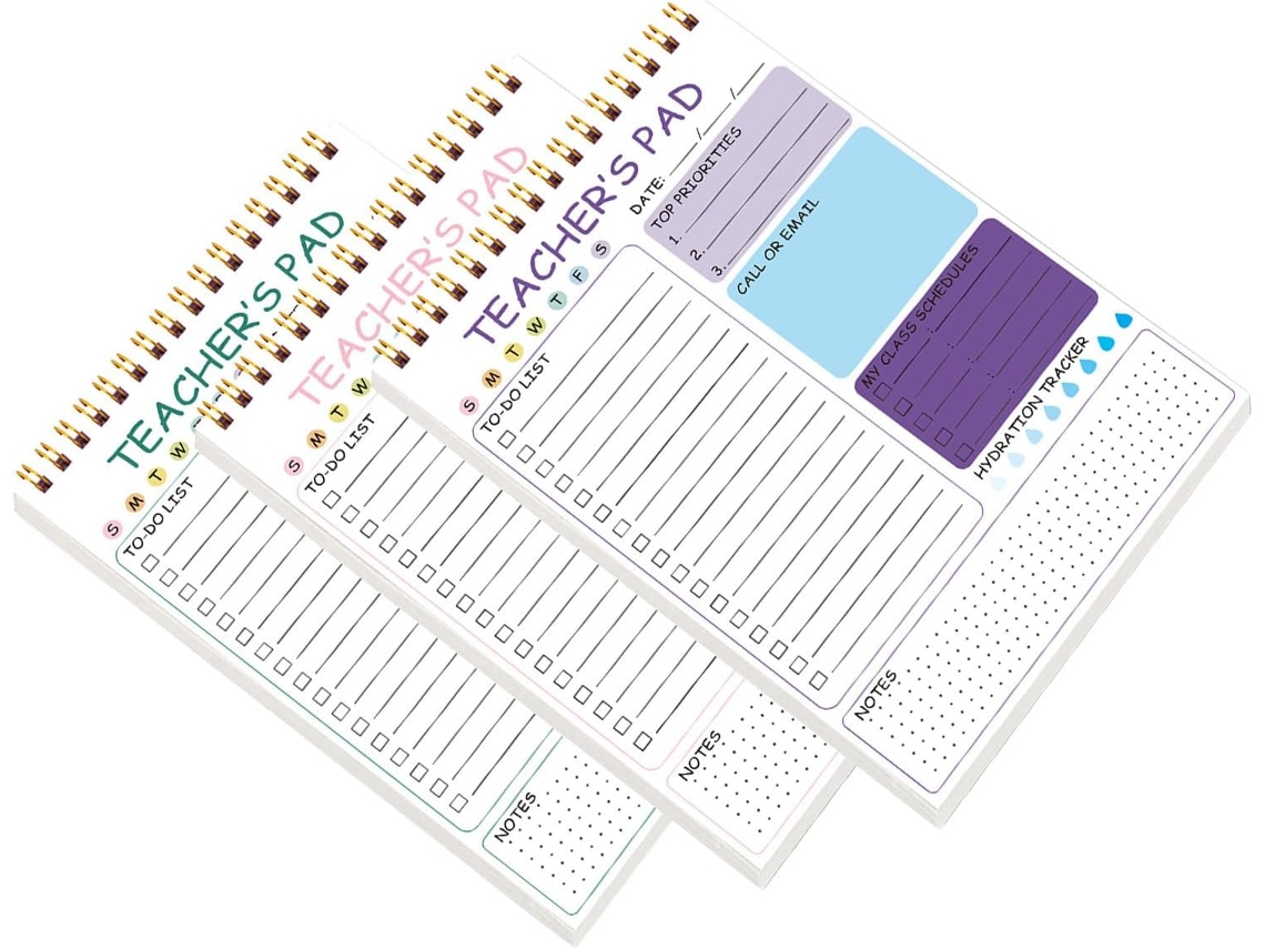 Planificador De Trabalho Quotidien Para Enseignant 3 Peças De Papel E Metal, Portátil, Escritório E Escola