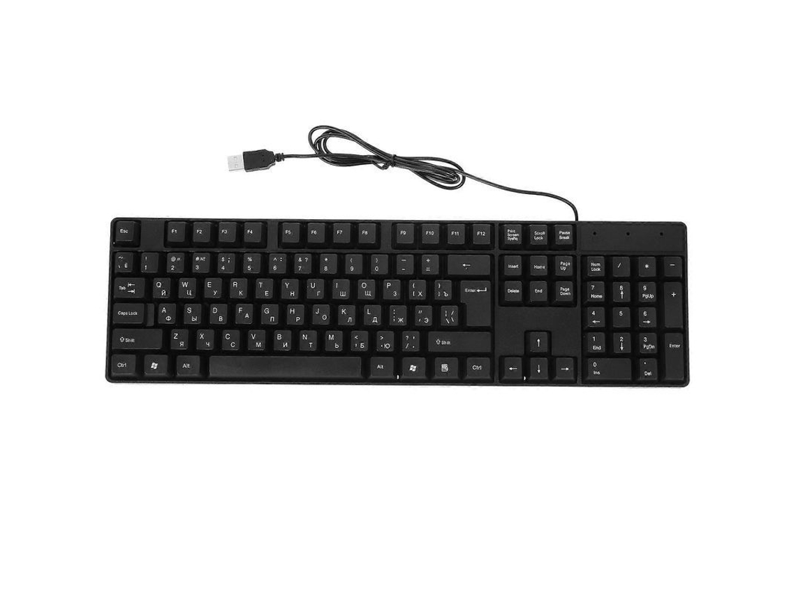 Teclado USB com fio para escritório, caracteres russos, 104 teclas, material ABS, plug and play
